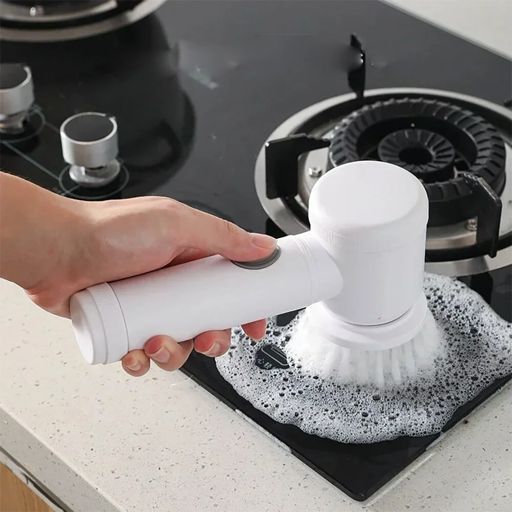 (image for) Electric Cleaning Brush Kitchen Bathroom Multifunctional Cleaner Electric Scrubber Bathroom Cleaning Brush USB Rechargeable with 5 Replaceable Brush Heads