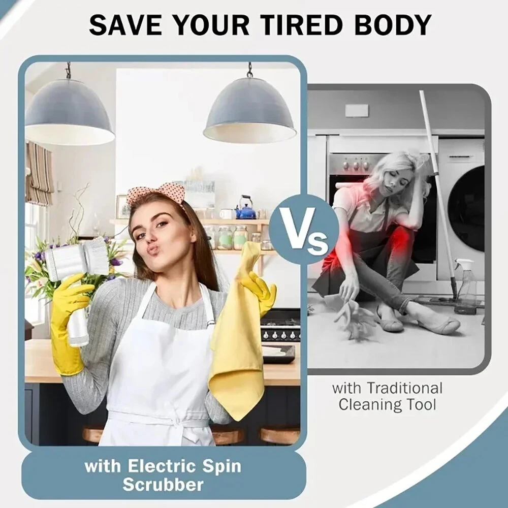 (image for) Electric Cleaning Brush Kitchen Bathroom Multifunctional Cleaner Electric Scrubber Bathroom Cleaning Brush USB Rechargeable with 5 Replaceable Brush Heads