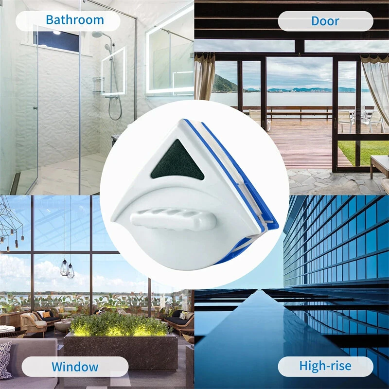 (image for) Magnetic Window Cleaner Brush Double-Sided Glass Cleaning Tool Strong Magnet Safety Rope Red Blue ABS PP 3-8mm Glass Thickness High-Rise Home Windows Car Mirrors