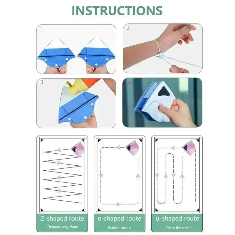 (image for) Magnetic Window Cleaner Brush Double-Sided Glass Cleaning Tool Strong Magnet Safety Rope Red Blue ABS PP 3-8mm Glass Thickness High-Rise Home Windows Car Mirrors