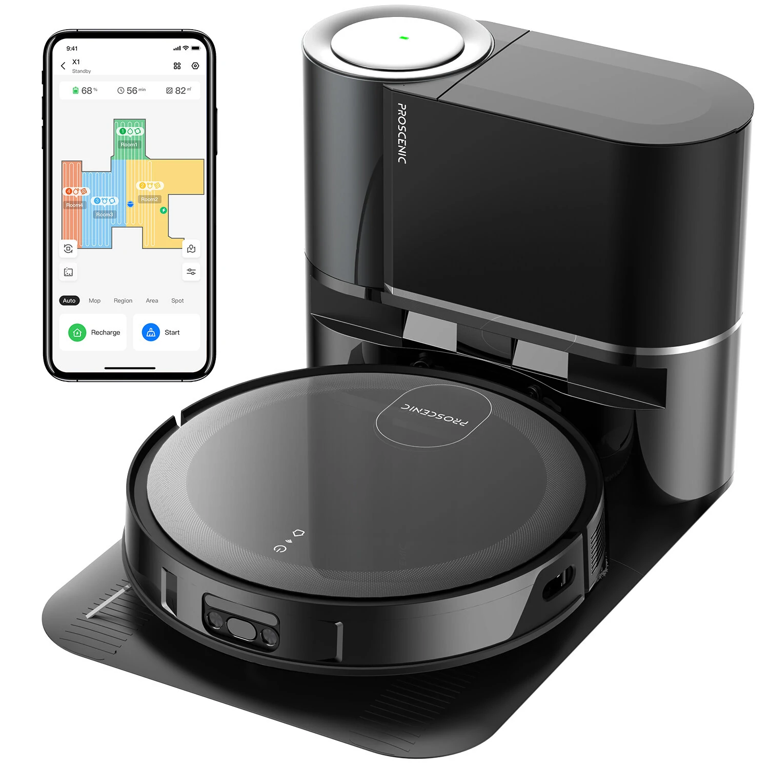 (image for) [USA Direct] Proscenic X1 Smart Vacuum Cleaner 3000PA Suction High Frequency Vibration Mop with Automatic Garbage Recovery Bucket Radar Navigation APP Control